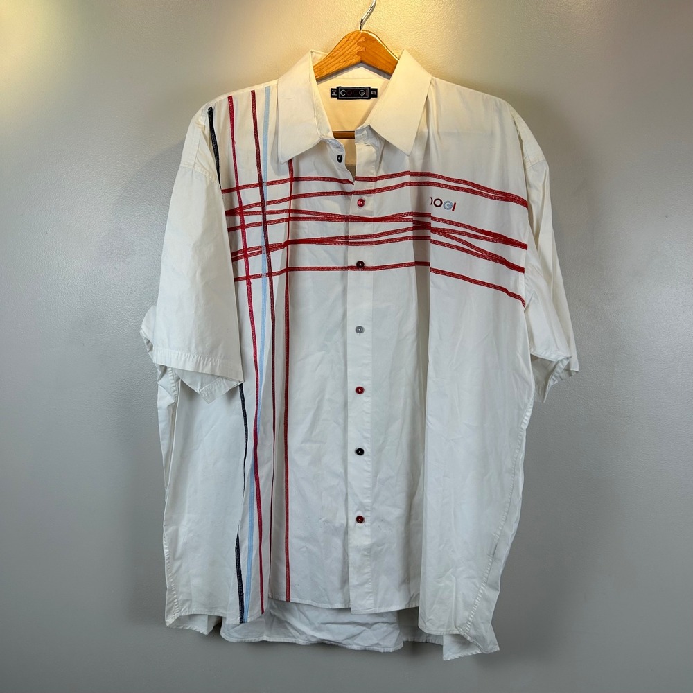 Vintage Coogi Mens 6XL White Short Sleeve Button Up Embroidered Shirt Big & Tall